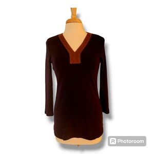 Lauren Ralph Lauren Navy and Brown Long V-Neck Tunic. Size Medium